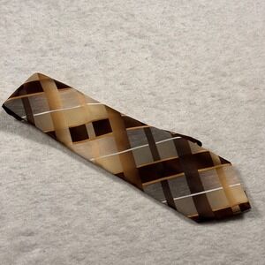 Superba Mens Geometric Pattern Brown Tan Gold Polyester Necktie